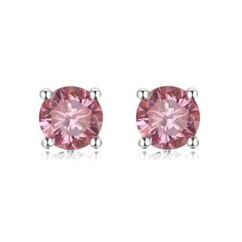Pink Moissanite Sterling Silver Solitaire Minimalist Stud Earrings