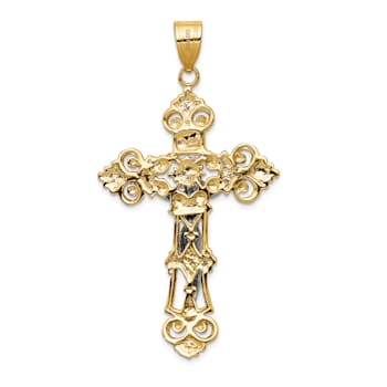 14k Yellow Gold and 14k White Gold INRI Fleur De Lis Crucifix Pendant