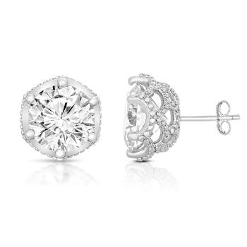CZ Solitaire Stud Earrings In Sterling Silver