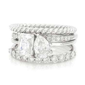 Moissanite Multi-Cut Ring Set of 3 in Platinum-Enhanced Sterling Silver