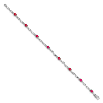 Rhodium Over 14k White Gold Diamond and Ruby Bracelet
