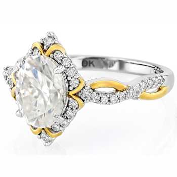 Oval Moissanite Two-Tone Ring In Platinum-Enhanced Sterling Silver With
14k Gold Accents