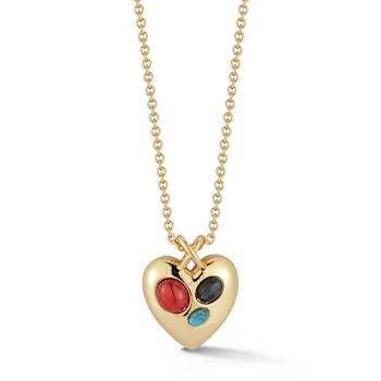 Rachel Zoe CZ Puffed Heart Long Necklace in 14K Gold Over Brass