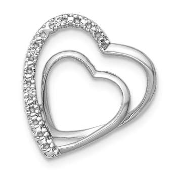 Rhodium Over 14k White Gold Diamond Double Heart Chain Slide Pendant