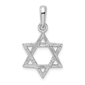 Rhodium Over 14k White Gold Textured Star Of David Pendant