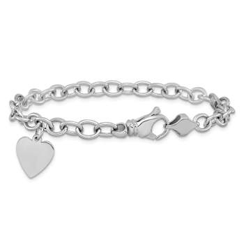 14K White Gold Link with Heart Charm Bracelet