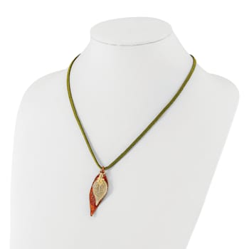 Iridescent Copper and 24k Yellow Gold Dipped Double Evergreen Leaf Necklace