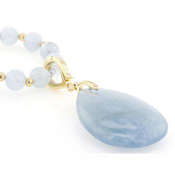 Aquamarine Bead Enhancer Necklace In 18K Gold Over Sterling Silver