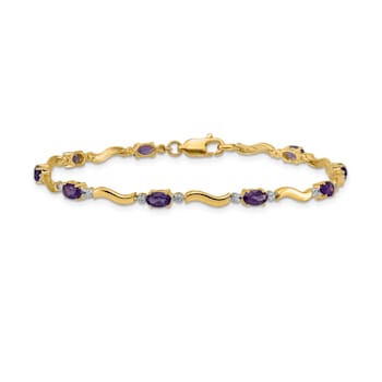 14k Yellow Gold and Rhodium Over 14k Yellow Gold Diamond and Amethyst Bracelet