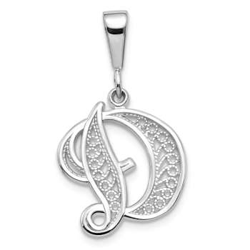 Rhodium Over 14k White Gold Solid Polished Script Filigree Textured
Letter D Initial Pendant