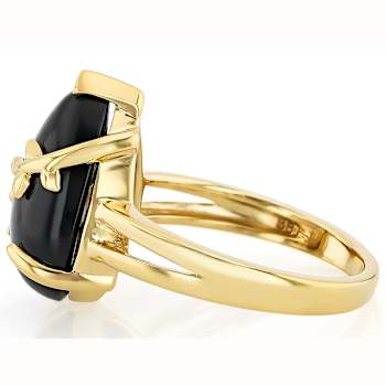 Black Spinel Pear Solitaire Ring In 18K Gold Over Sterling Silver 8.64ct