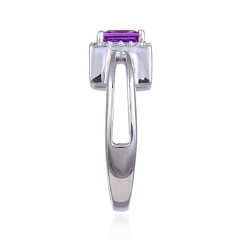 Lab Created Purple Sapphire with White Topaz Accents Sterling Silver
Halo with Split Shank Ring