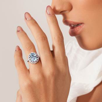 Aquamarine and Diamond 14K White Gold Halo Ring 3.51ctw