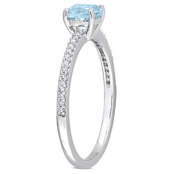 Sky Blue Topaz & Diamond 10K White Gold Ring 0.88ctw
