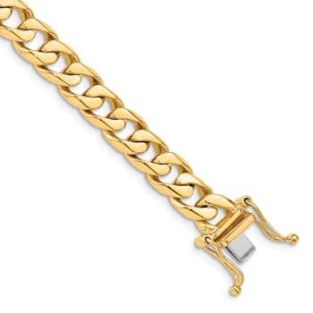 14K Yellow Gold 7.5mm Hand-Polished Flat Beveled Curb Chain Bracelet