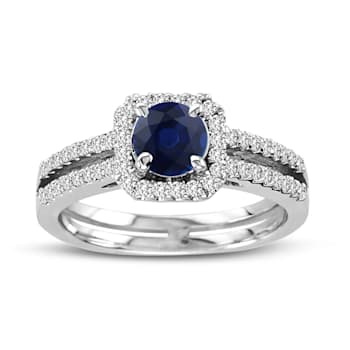 1.26ctw Sapphire and Diamond Ring set 14k White Gold