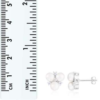 5-6mm White Cultured Freshwater Pearl and Cubic Zirconia Rhodium Over
Sterling Silver Earrings