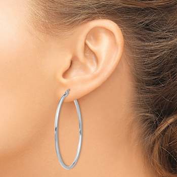 Rhodium Over 14k White Gold 1 15/16" Polished Tube Hoop Earrings