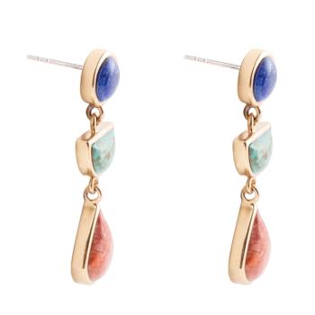 Barse Jewelry Lapis Lazuli, Turquoise and Orange Sponge Coral Gold Tone
Drop Earrings