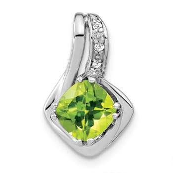 Rhodium Over 10k White Gold 1.3 cttw Peridot and Accent Diamond Pendant