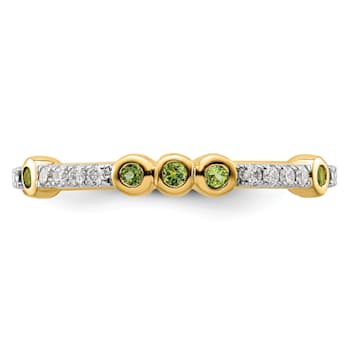 14K Yellow Gold Stackable Expressions Peridot and Diamond Ring 0.2ctw