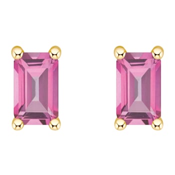 5x3mm Emerald Cut Pink Topaz 14k Yellow Gold Stud Earrings