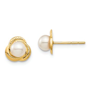 14K Yellow Gold Children's 4-5mm White Button Freshwater Cultured Pearl
Textured Stud Earrings
