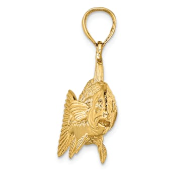 14k Yellow Gold Textured Red Fish Pendant
