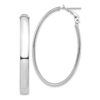Rhodium Over 14k White Gold 1 3/4" High Polished Oval Hoop Earrings