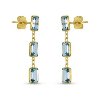 Blue Topaz 7x5mm Rectangular Octagonal 14K Yellow Gold Dangle Earrings