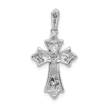 Rhodium Over 14k White Gold Textured Diamond Fancy Cross Pendant