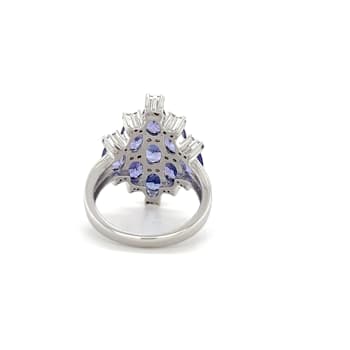 Rhodium Over Sterling Silver Oval Tanzanite and White Zircon Ring 4.06ctw