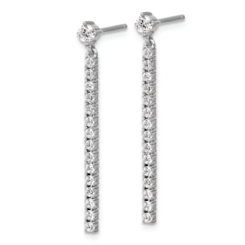 Rhodium Over Sterling Silver Polished Cubic Zirconia Bar Post Dangle Earrings