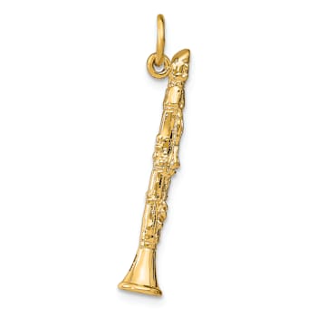 14k Yellow Gold Textured 3D Clarinet Pendant