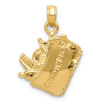 14k Yellow Gold Satin 3D Cosmetic Pouch Pendant