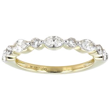 Lab-Grown Diamond Marquise and Round Band Ring in 10k Gold