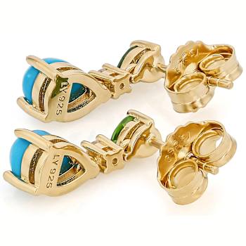 Turquoise Pear, Chrome Diopside And White Zircon Earrings In 18K Gold
Over Sterling Silver 0.29ctw