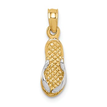 14K Two-tone Gold  Textured 3D Single Flip-Flop Pendant