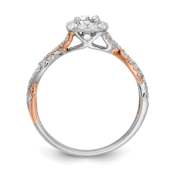 14K Two-tone Lab Grown Diamond Square Halo Engagement Ring 0.778ctw