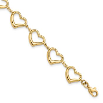 14k Yellow Gold Polished Heart Link Bracelet