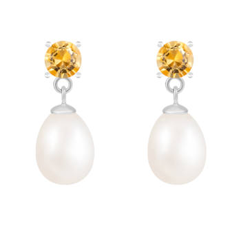 White Freshwater Pearl And CitrIne Dangle Earrings In Sterling Silver