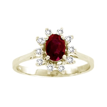 0.65ctw Oval Ruby and Diamond Halo Ring in 14k Yellow Gold