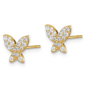 14k Yellow Gold Children's Butterfly Cubic Zirconia Stud Earrings