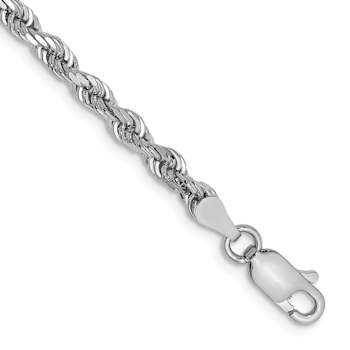 Rhodium Over 14k White Gold 3.35mm Diamond-Cut Quadruple Rope Link Bracelet