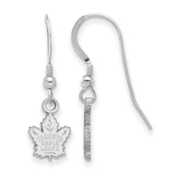 Rhodium Over Sterling Silver NHL Toronto Maple Leafs LogoArt Dangle Earrings