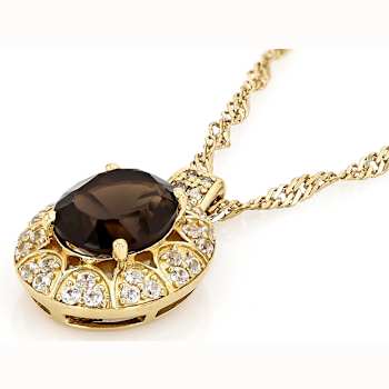 Smoky Quartz And Champagne Diamond Pendant Necklace In 18K Gold Over
Sterling Silver 1.78ctw