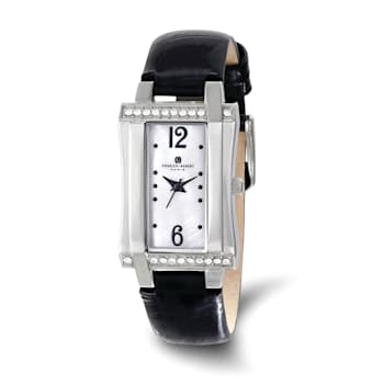 Ladies Charles Hubert Stainless Steel Black Leather Band 23x32mm Watch