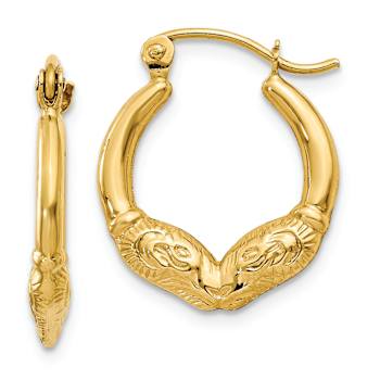 14k Yellow Gold 3/8" Ram Head Hoop Earrings
