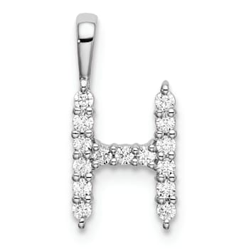 Rhodium Over 14K White Gold Lab Grown Diamond Letter H Initial Pendant
