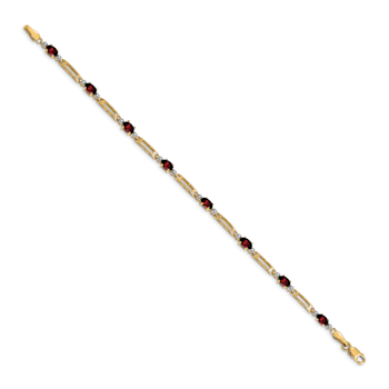 14k Yellow Gold and Rhodium Over 14k Yellow Gold Garnet and Diamond Bracelet